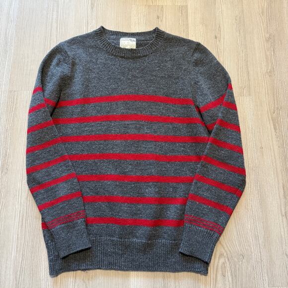 Men's Burton London Gray Red Striped Wool Crewneck Pullover Sweater Sz Large L - Picture 1 of 5